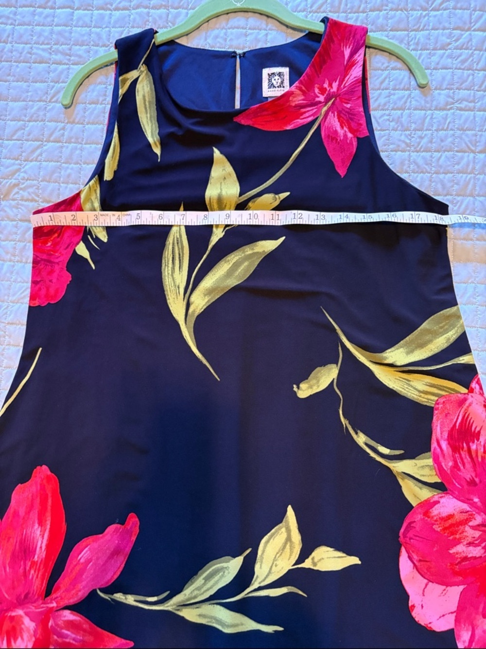 Women’s Navy Floral A-Line Dress with Pink & Green Print - Picture 9 of 10